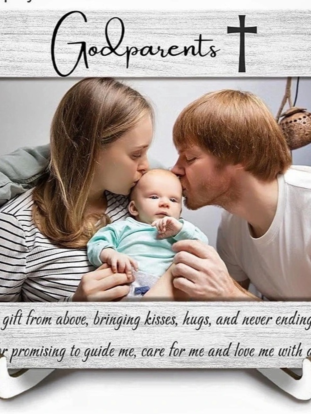 NWT Godparents 4x6 Wood Picture Frame Christian Baptism Gift Tabletop Decor